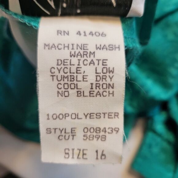 Willi of California Vintage Tie Collar Teal Satin Blouse Women's Plus Size 16 - Picture 9 of 12